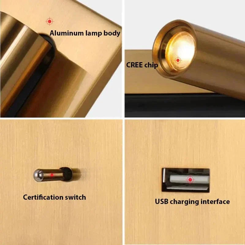 Regulowana lampa ścienna z ładowaniem USB i rotacją 350° – Nowoczesna lampa ścienna do sypialni i zastosowań hotelowych