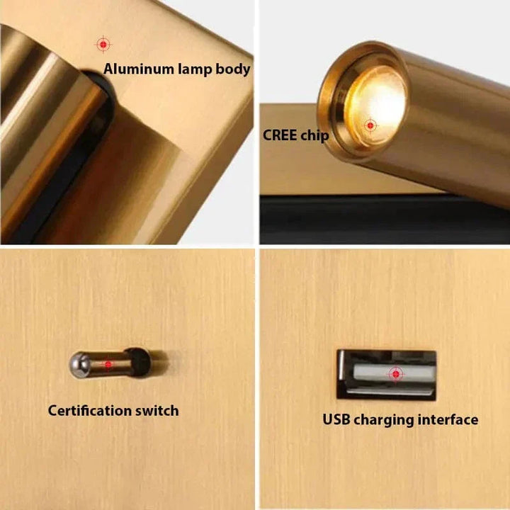 Regulowana lampa ścienna z ładowaniem USB i rotacją 350° – Nowoczesna lampa ścienna do sypialni i zastosowań hotelowych