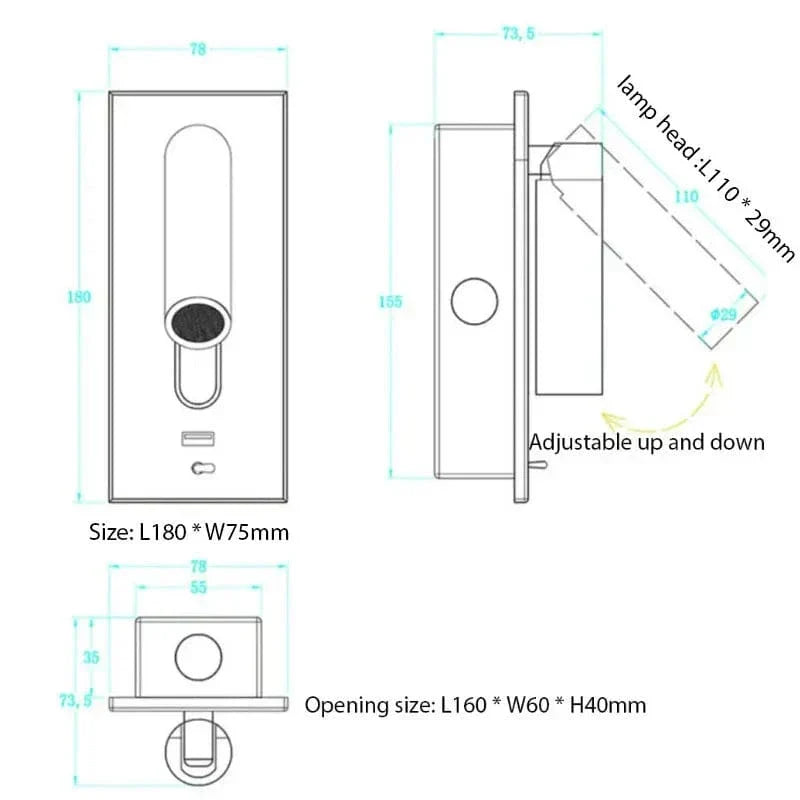 Regulowana lampa ścienna z ładowaniem USB i rotacją 350° – Nowoczesna lampa ścienna do sypialni i zastosowań hotelowych