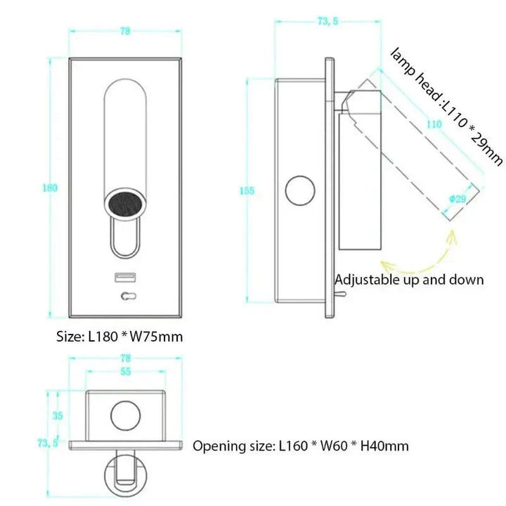 Regulowana lampa ścienna z ładowaniem USB i rotacją 350° – Nowoczesna lampa ścienna do sypialni i zastosowań hotelowych