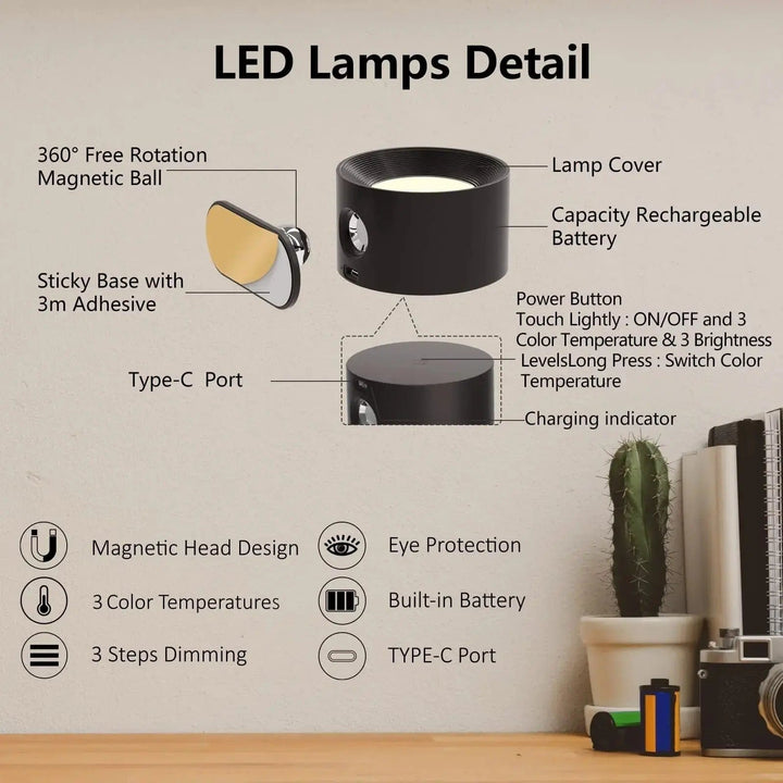 Lampka ścienna zasilana bateriami - Ładowalna lampka ścienna - Ambilume