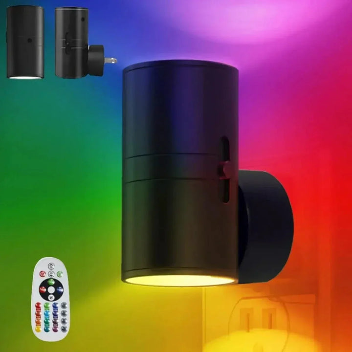 LED Lampa Nocna Ścienna z Designem Plug-In – Aktywacja Czujnikiem - Pilot Zdalnego Sterowania - 16 Opcji Kolorów - Idealna do Wnętrz Sypialni